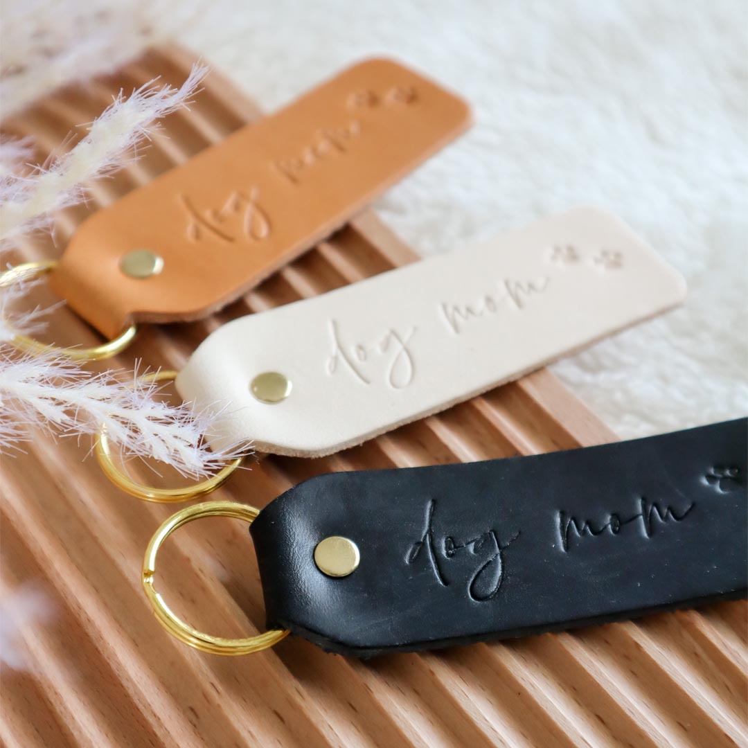 Dog Mom Leather Keychain
