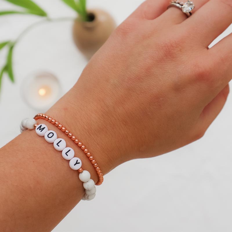 White Howlite Dog Name Bracelet