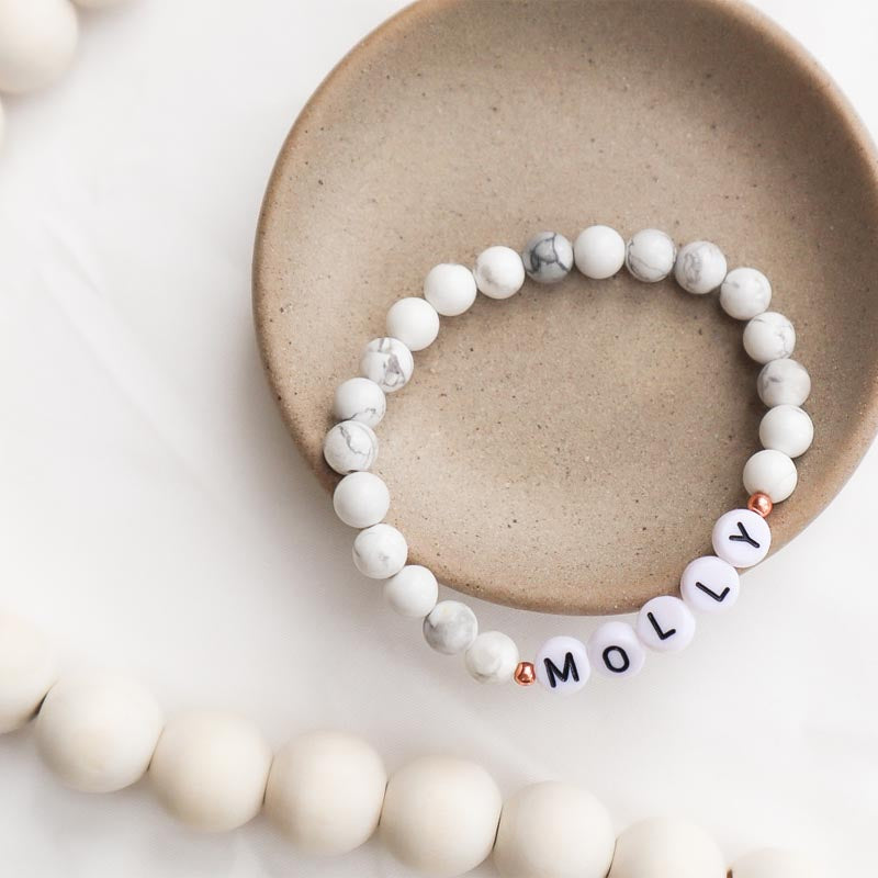 White Howlite Dog Name Bracelet